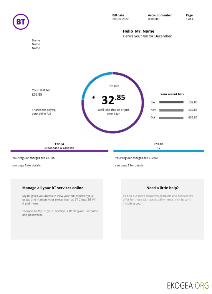 United Kingdom bt utility bill version 2 (2) template